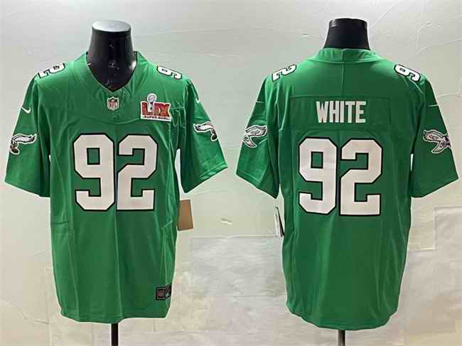 Men's Philadelphia Eagles #92 Reggie White Green 2025 Super Bowl LIX Patch F.U.S.E. Throwback Vapor Untouchable Limited Stitched Football Jersey